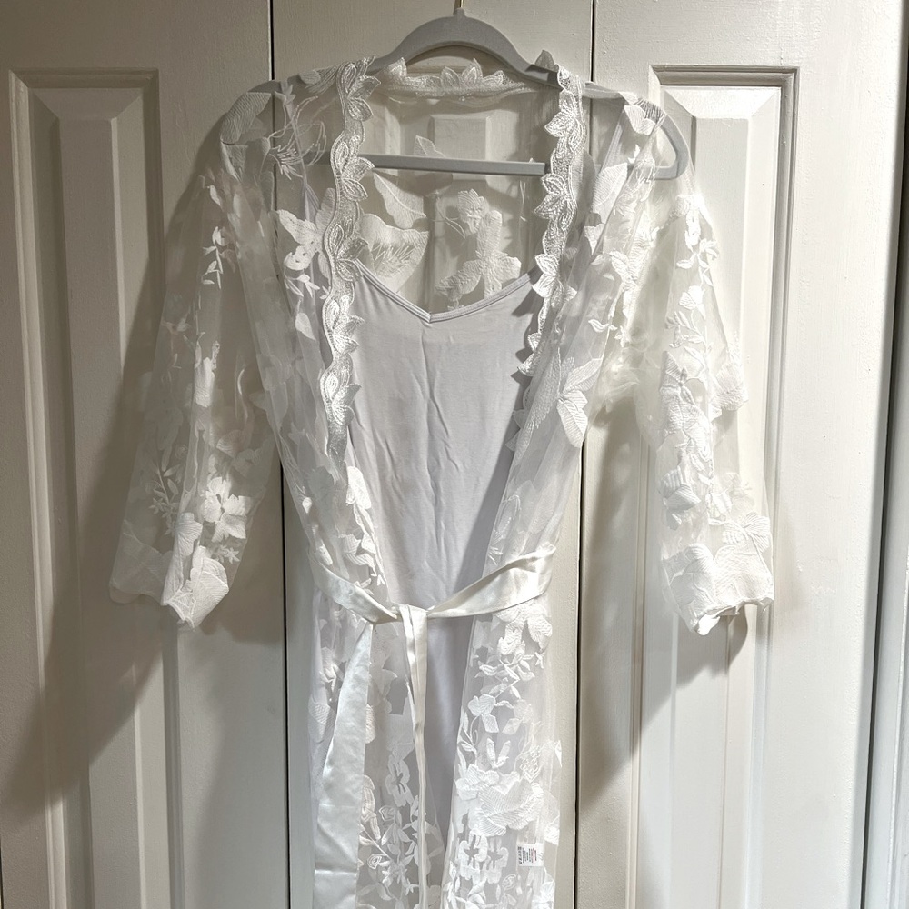 White lace bridal robe and slip